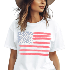 Women's USA Flag Pattern White Crew Neck Short Sleeve Tee - Main View