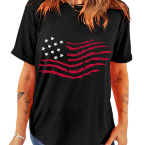 Women's Trendy American Flag Graphic Crew Neck T-Shirt - Main View