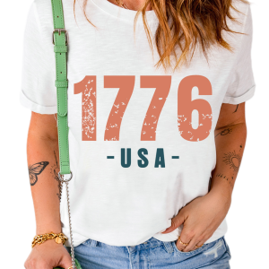 Women's 1776 USA Graphic T Shirt, Casual Summer Short Sleeve - Main View