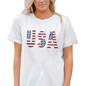 Women's USA Flag Sequin T Shirt, Casual Round Neck Short Sleeve - Main View