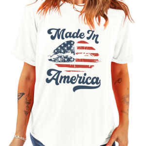 Women's White O Neck T-Shirt with American Flag Lip Print – Casual Style for Daily Wear - Main View