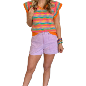 Women's Elegant Multicolor Flutter Sleeve Knitted Sweater Top - Main View