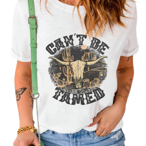 Women's White Cant Be Tamed Western Steer Head Crew Neck T-Shirt - Main View