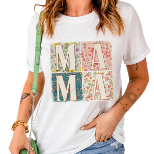 Women's White MAMA Floral Block Graphic Casual T-Shirt - Main View