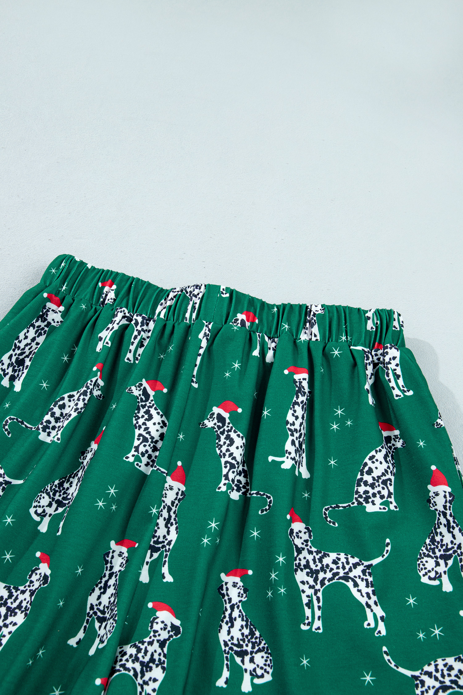 Women's Christmas Pajama Set, Green Dog Print Lounge Wear - Detail View 10 Women's Christmas Pajama Set, Green Dog Print Lounge Wear - Detail View 10