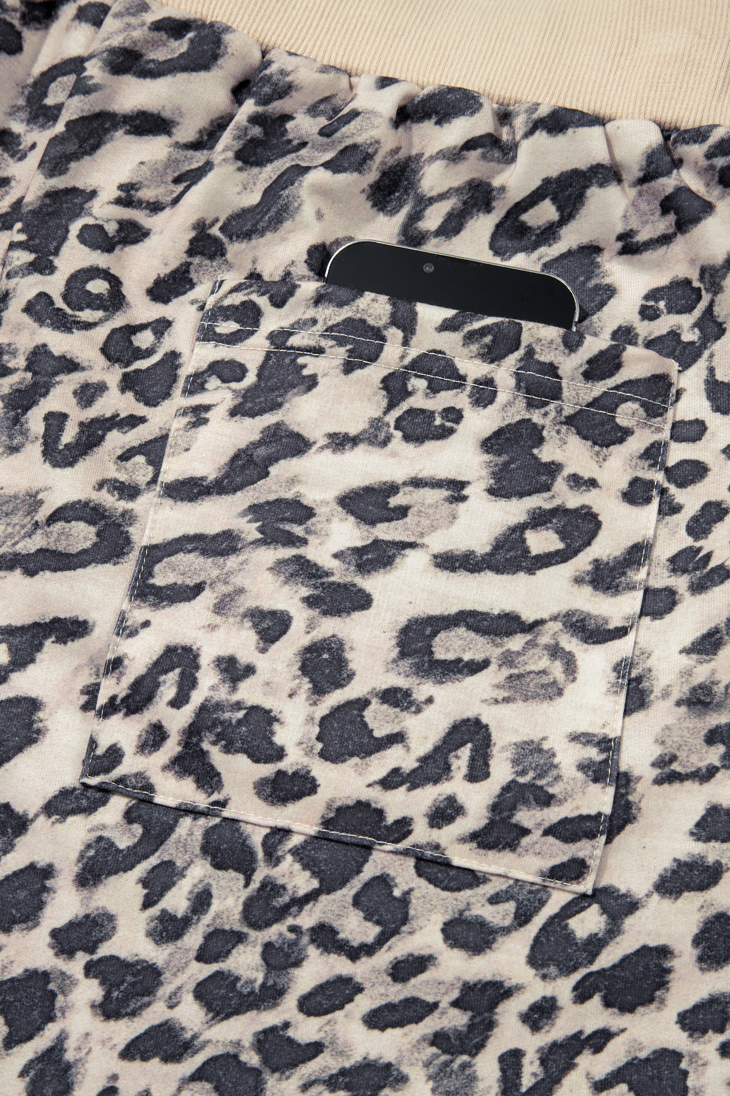 Women's Cozy Leopard Zip Up Short Set, Stretch Lounge Set - Detail View 15 Women's Cozy Leopard Zip Up Short Set, Stretch Lounge Set - Detail View 15
