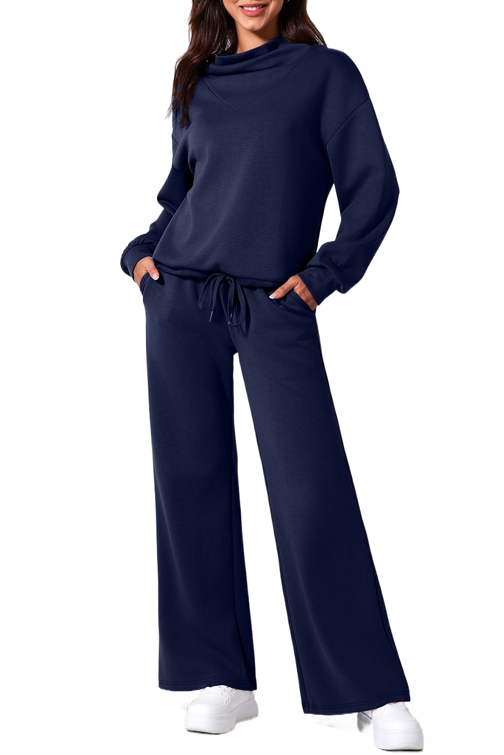 Women's Athleisure Set, Casual Cowl Neck Loungewear - Main View Women's Athleisure Set, Casual Cowl Neck Loungewear - Main View