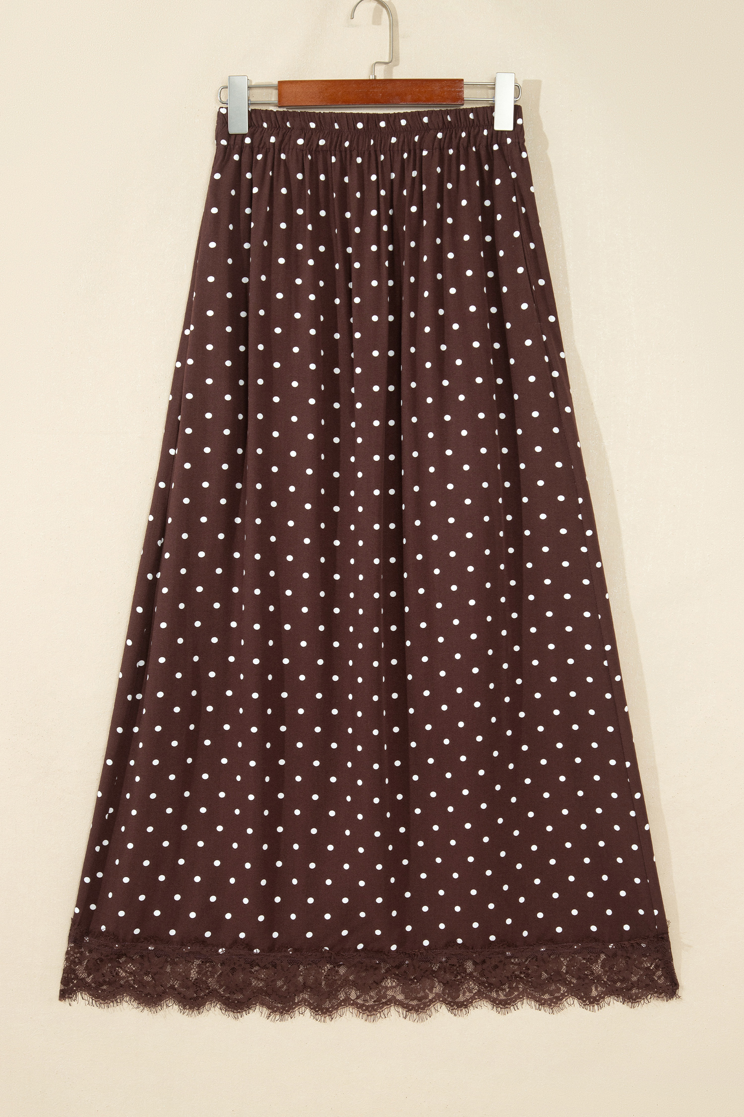 Elegant Polka Dot Women's Shift Skirt, Chic Lace Hem - Detail View 5 Elegant Polka Dot Women's Shift Skirt, Chic Lace Hem - Detail View 5
