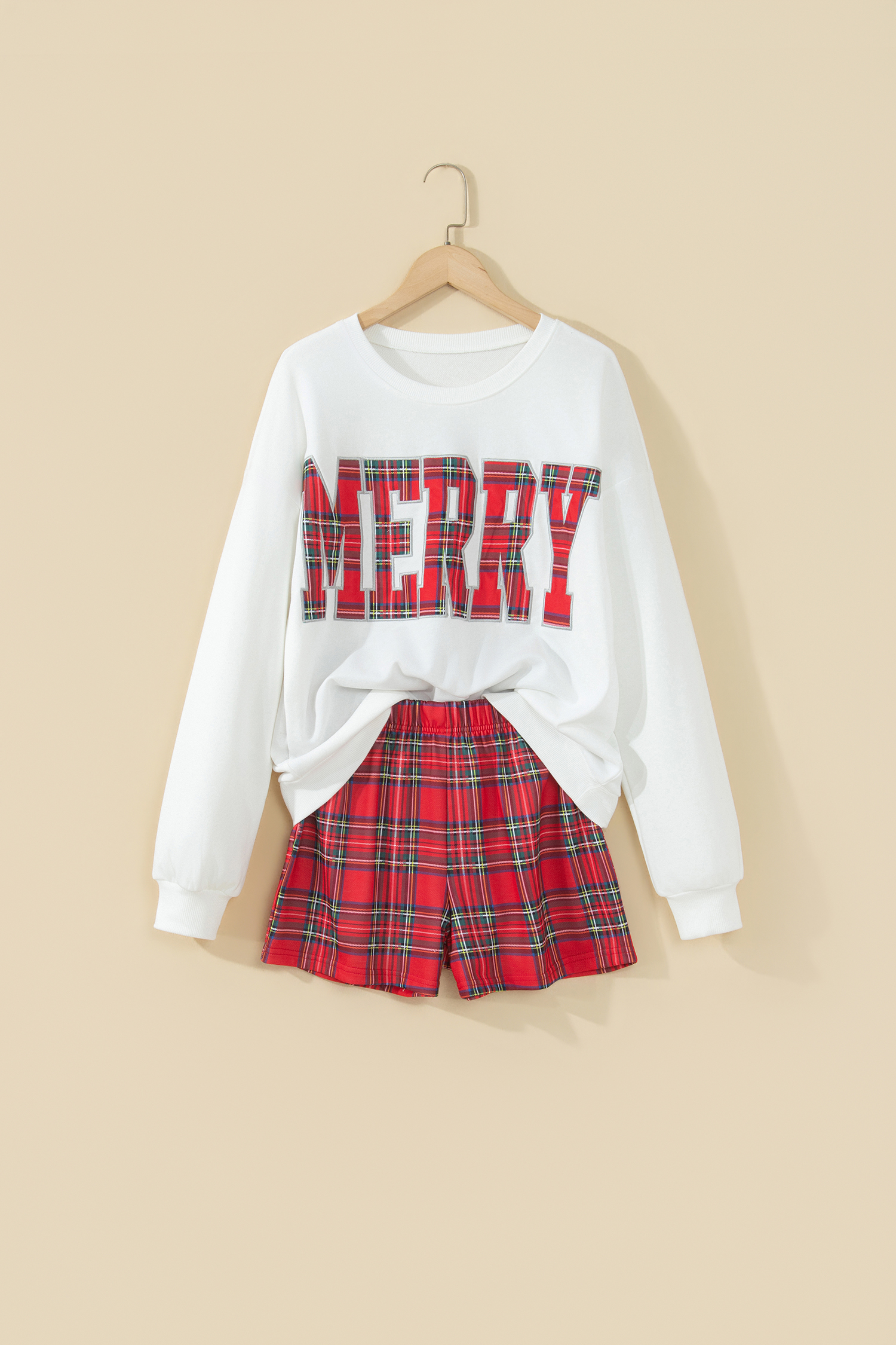 Women's Merry Lounge Set, Cozy Cotton Blend Plaid Shorts - Detail View 3 Women's Merry Lounge Set, Cozy Cotton Blend Plaid Shorts - Detail View 3