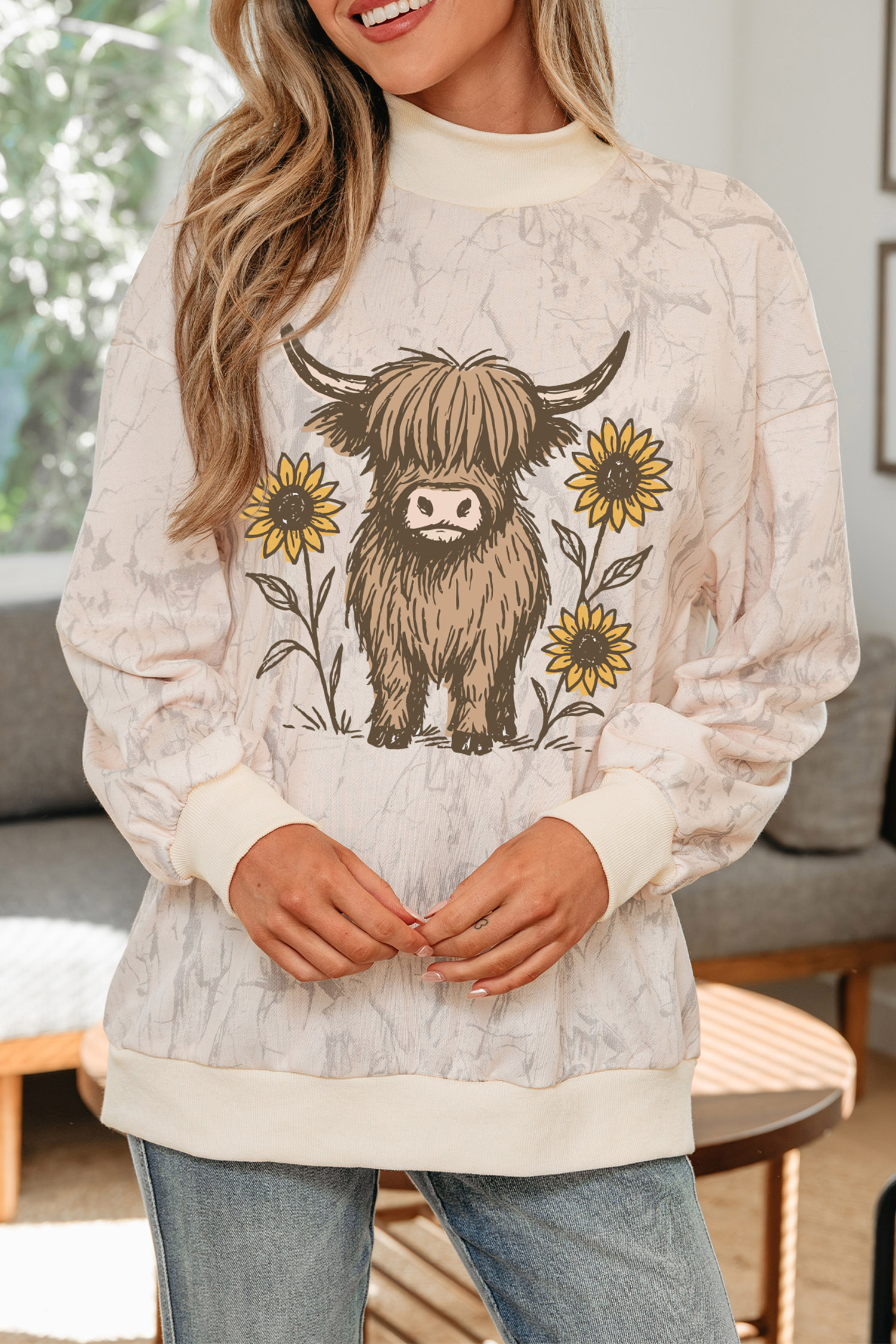 Women's Tie Dye Sweatshirt, Cozy Polyester High Neck Pullover - Detail View 6 Women's Tie Dye Sweatshirt, Cozy Polyester High Neck Pullover - Detail View 6