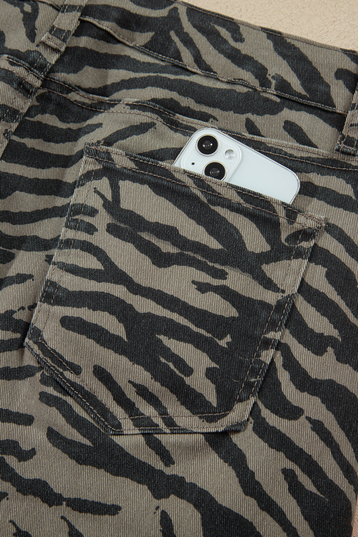 Women's Animal Print Skirt, High Waisted Denim Midi Style - Detail View 14 Women's Animal Print Skirt, High Waisted Denim Midi Style - Detail View 14