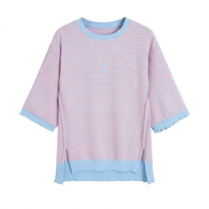 HOME Women's Striped Loose Top, Casual Daily Tee Shirt - Main View