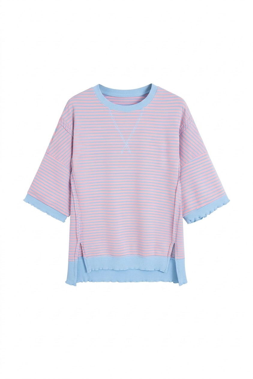 Women's Striped Loose Top, Casual Daily Tee Shirt - Main View Women's Striped Loose Top, Casual Daily Tee Shirt - Main View