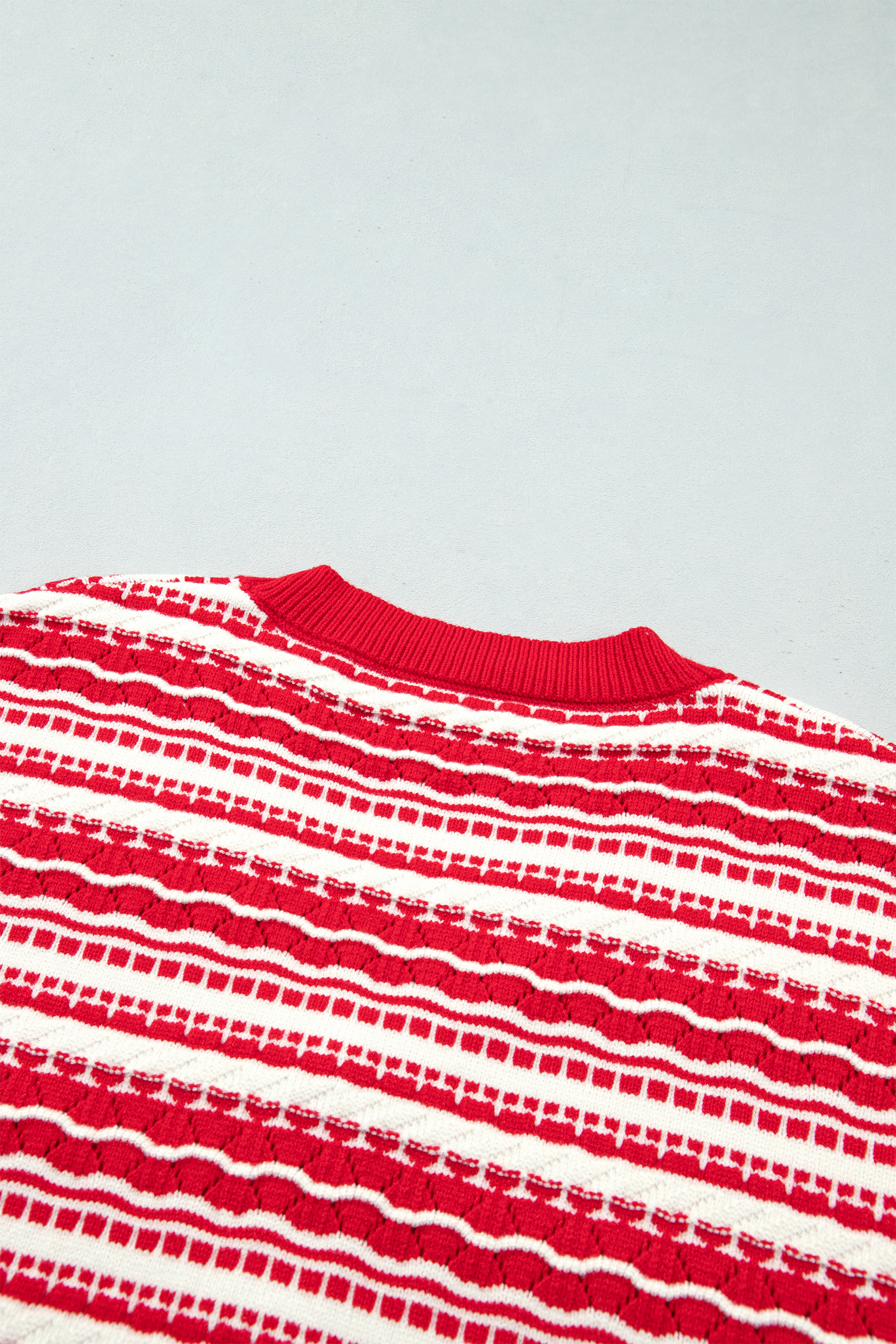 Women's Red Striped Cardigan, V Neck Casual Knit - Detail View 10 Women's Red Striped Cardigan, V Neck Casual Knit - Detail View 10