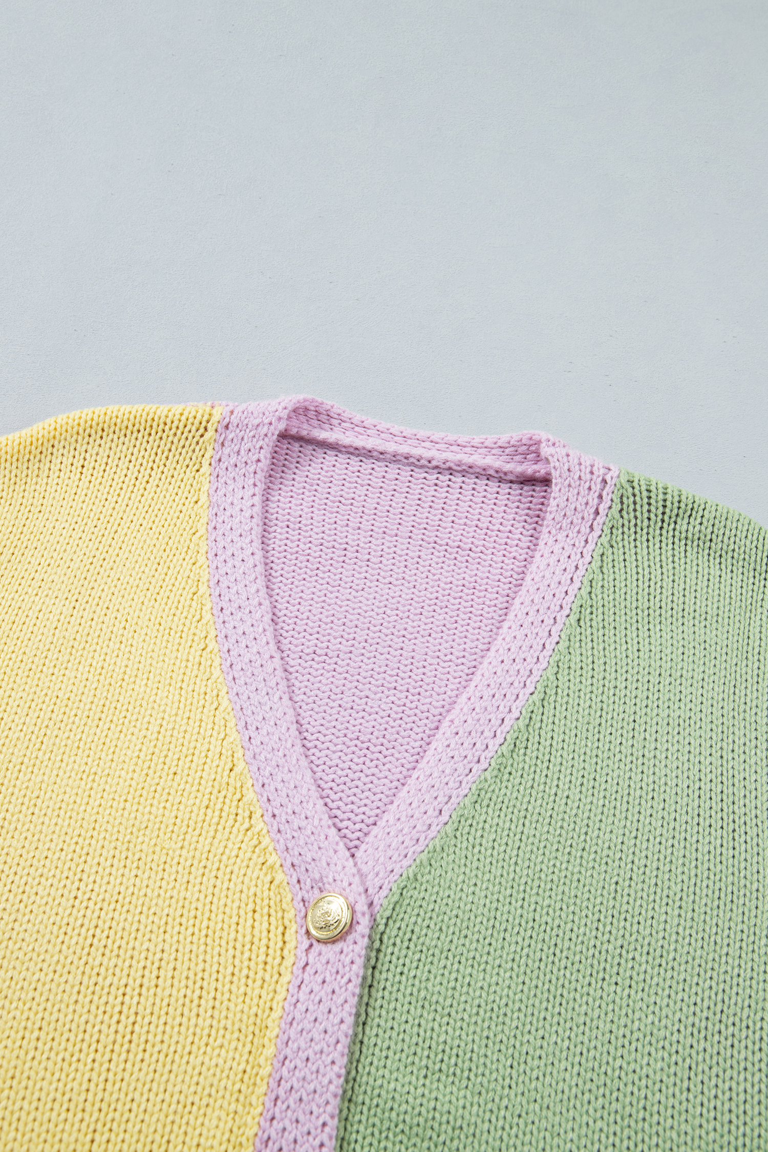 Women's Colorblock Cardigan, Pastel V Neck Knit Sweater - Detail View 7 Women's Colorblock Cardigan, Pastel V Neck Knit Sweater - Detail View 7