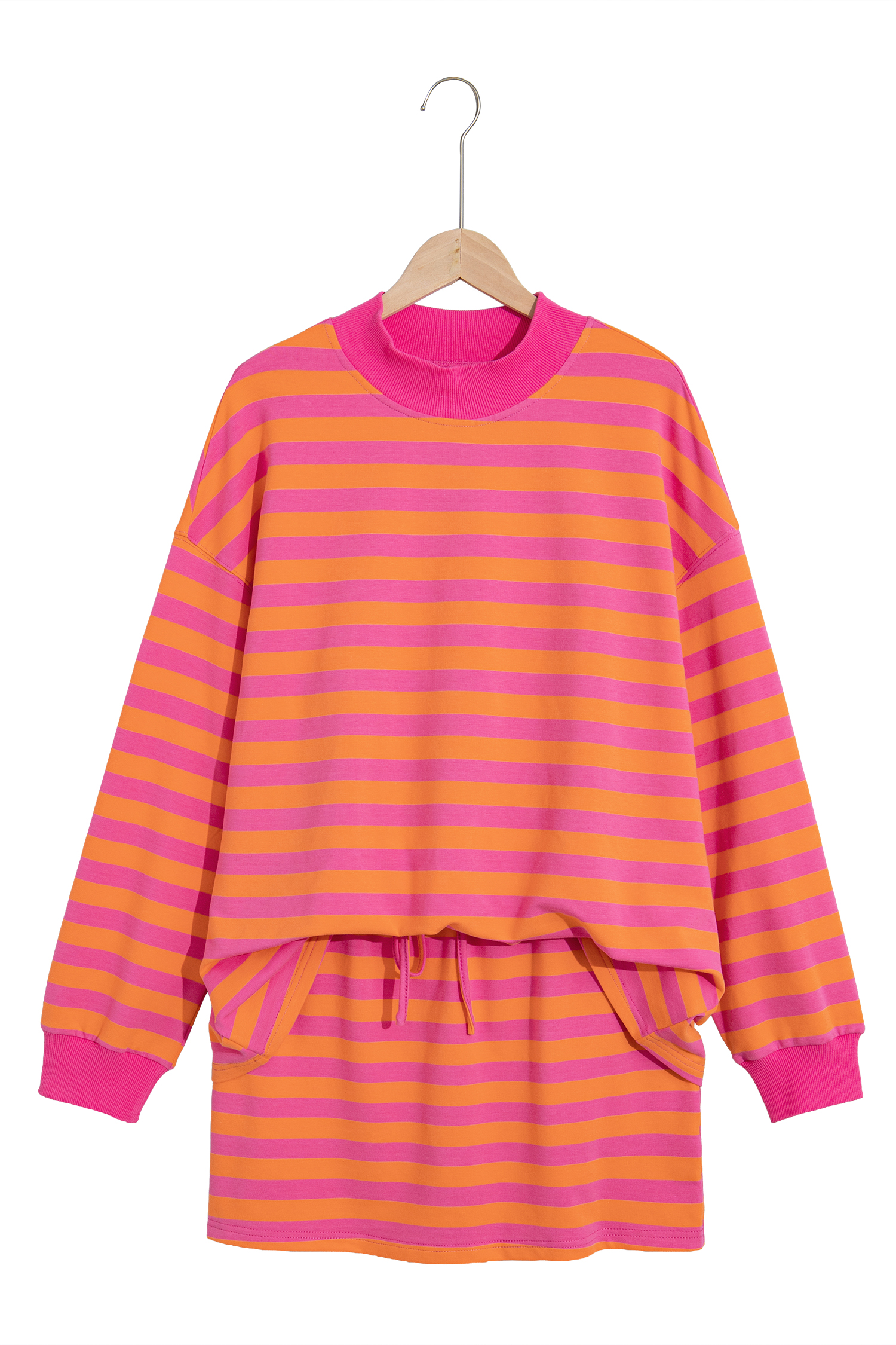 Women's Orange Striped Skort Set, Trendy Fall Outfit - Detail View 2 Women's Orange Striped Skort Set, Trendy Fall Outfit - Detail View 2
