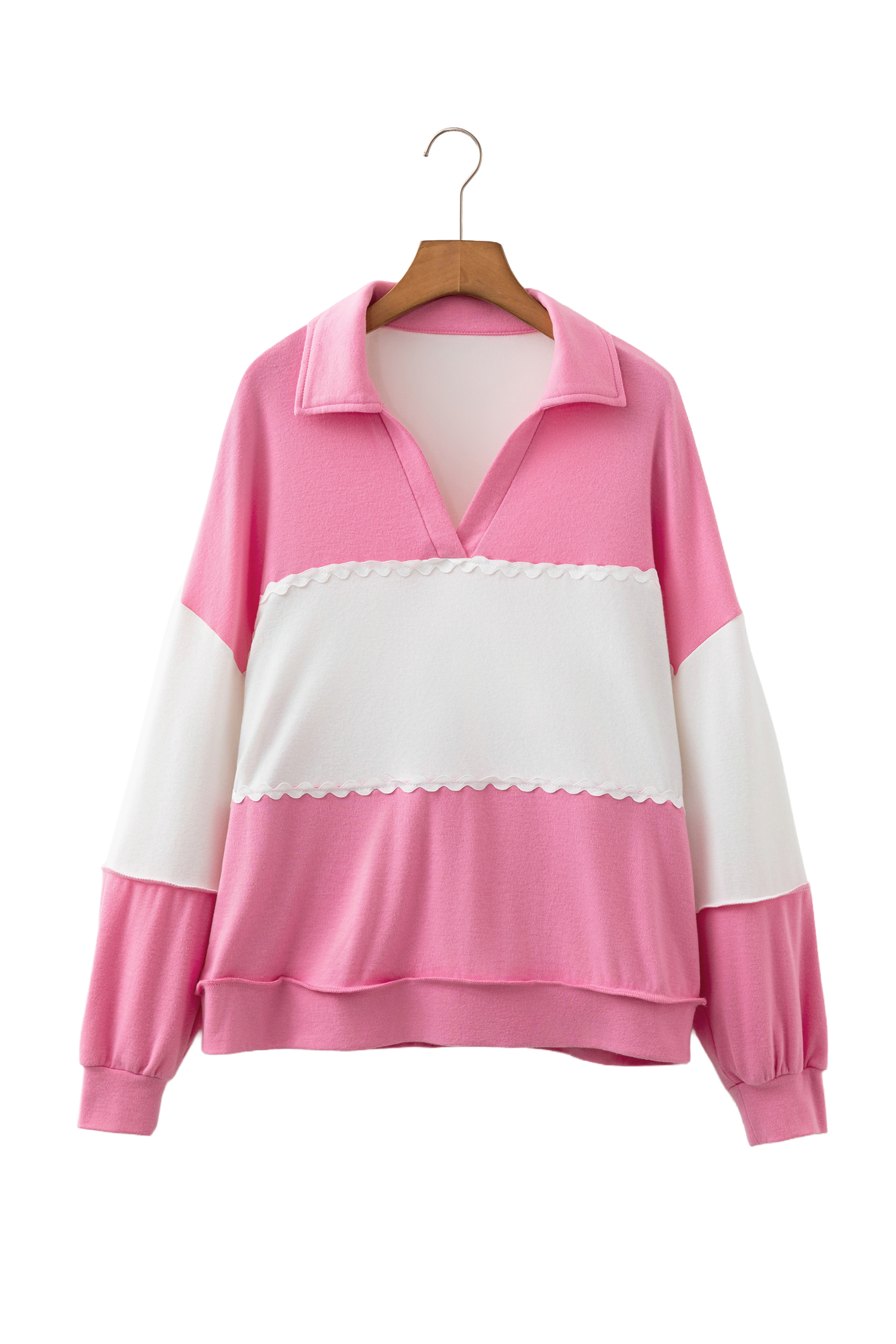 Women's Patchwork Pullover, Trendy Rick Rack Trim Collar - Detail View 8 Women's Patchwork Pullover, Trendy Rick Rack Trim Collar - Detail View 8