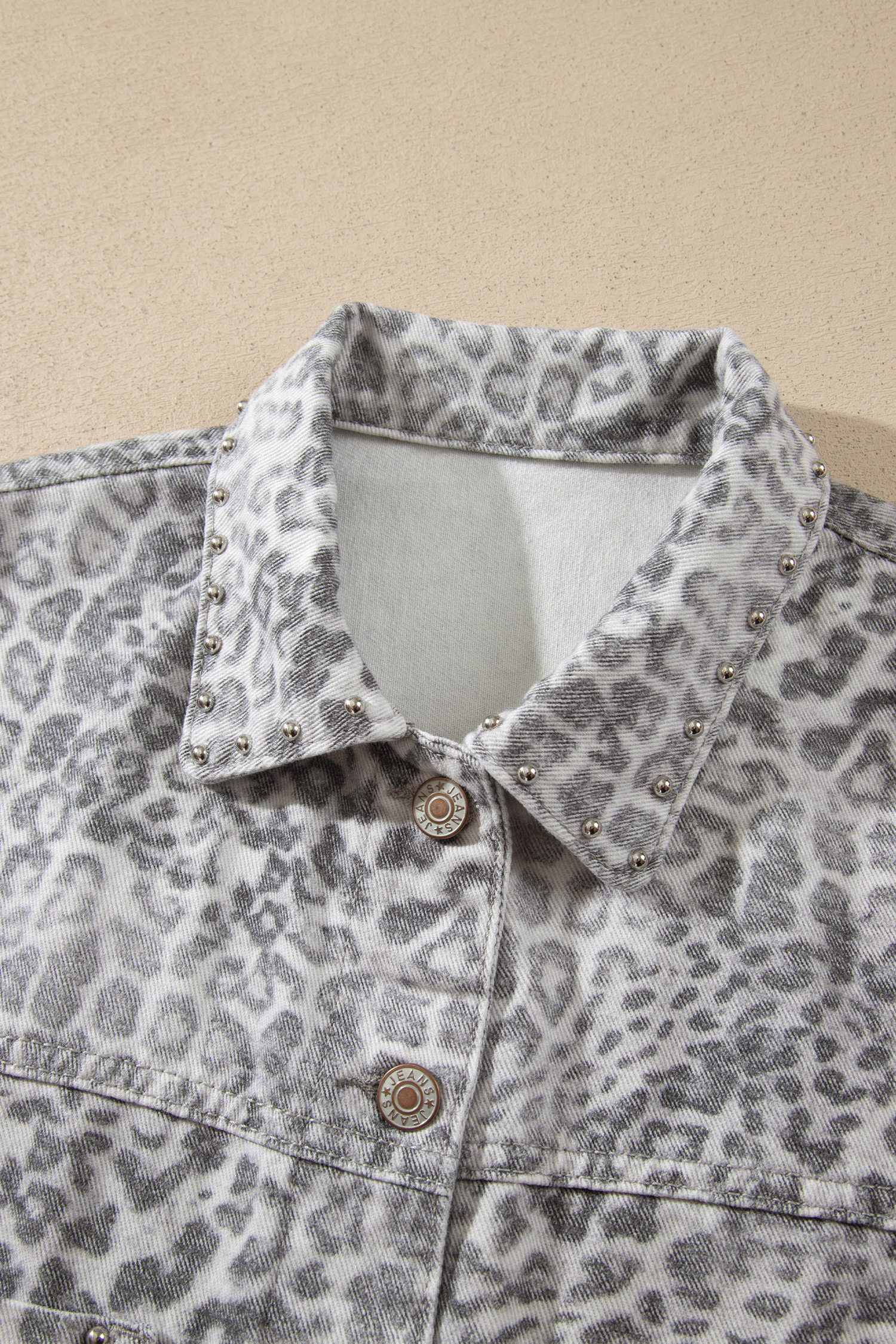 Cotton Leopard Denim Jacket, Women's Studded Collar Top - Detail View 9 Cotton Leopard Denim Jacket, Women's Studded Collar Top - Detail View 9