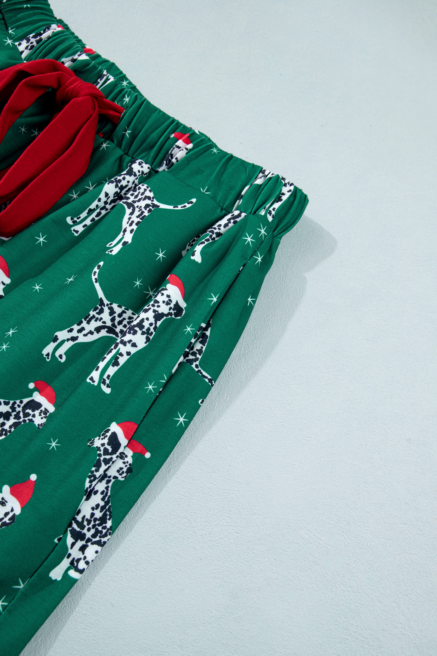 Women's Christmas Pajama Set, Green Dog Print Lounge Wear - Detail View 13 Women's Christmas Pajama Set, Green Dog Print Lounge Wear - Detail View 13
