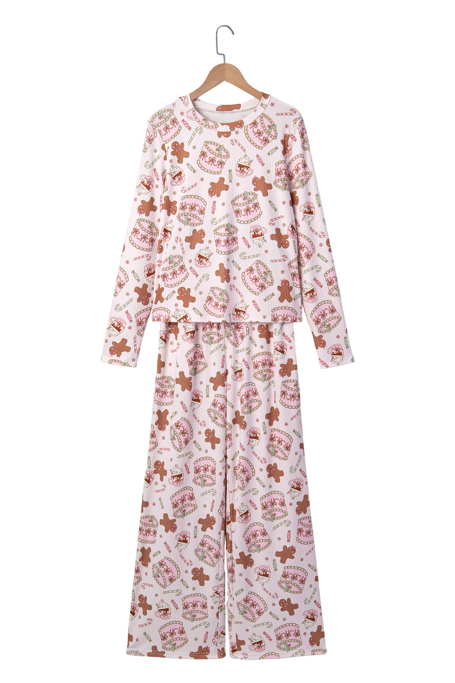 Women's Holiday Ribbed Lounge Set, Casual Christmas Print - Detail View 3 Women's Holiday Ribbed Lounge Set, Casual Christmas Print - Detail View 3