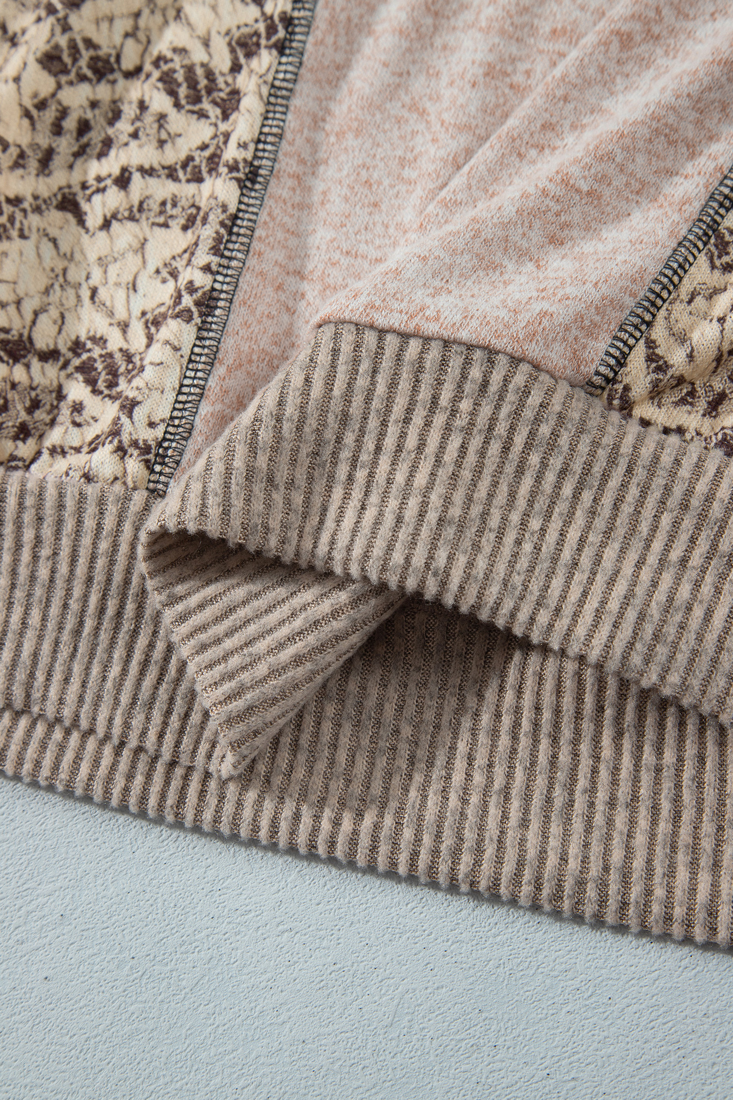 Casual Khaki Floral Shift Top, Women's Autumn Round Neck Shirt - Detail View 12 Casual Khaki Floral Shift Top, Women's Autumn Round Neck Shirt - Detail View 12