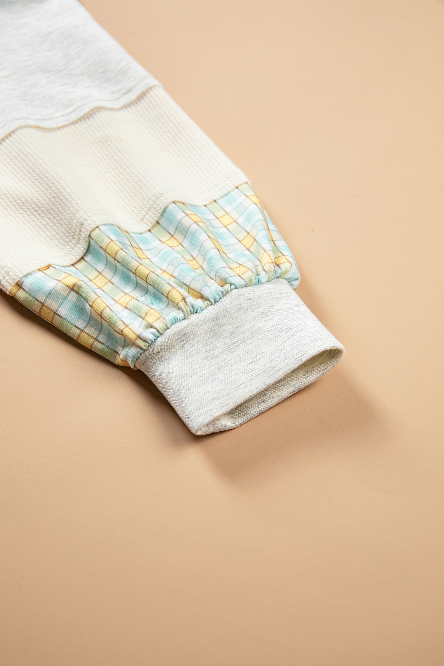 Women's Plaid Patchwork Top, Casual Long Sleeve Colorblock - Detail View 7 Women's Plaid Patchwork Top, Casual Long Sleeve Colorblock - Detail View 7