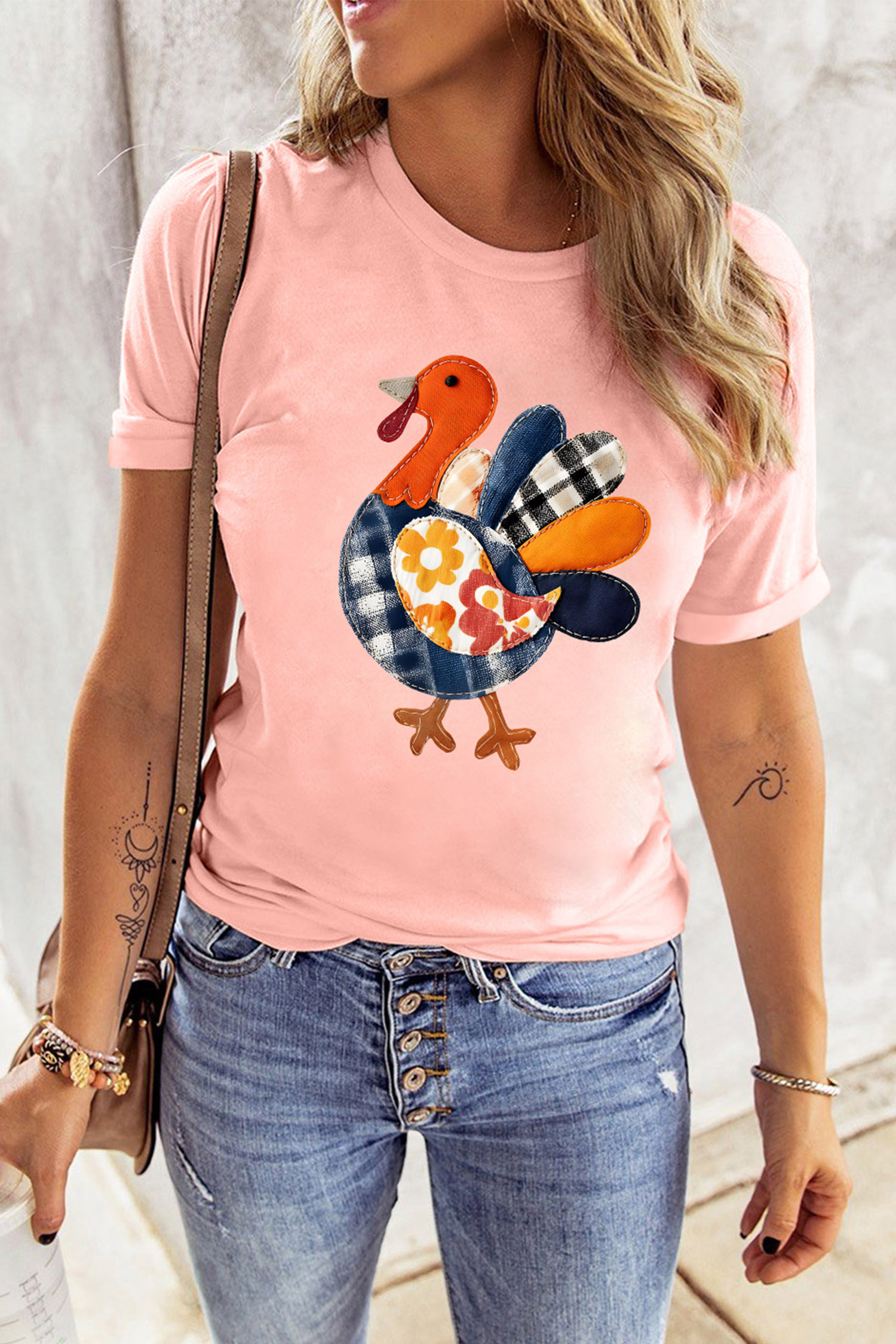 Cotton Blend Turkey Graphic Tee, Women's Pink Shirt - Detail View 6 Cotton Blend Turkey Graphic Tee, Women's Pink Shirt - Detail View 6