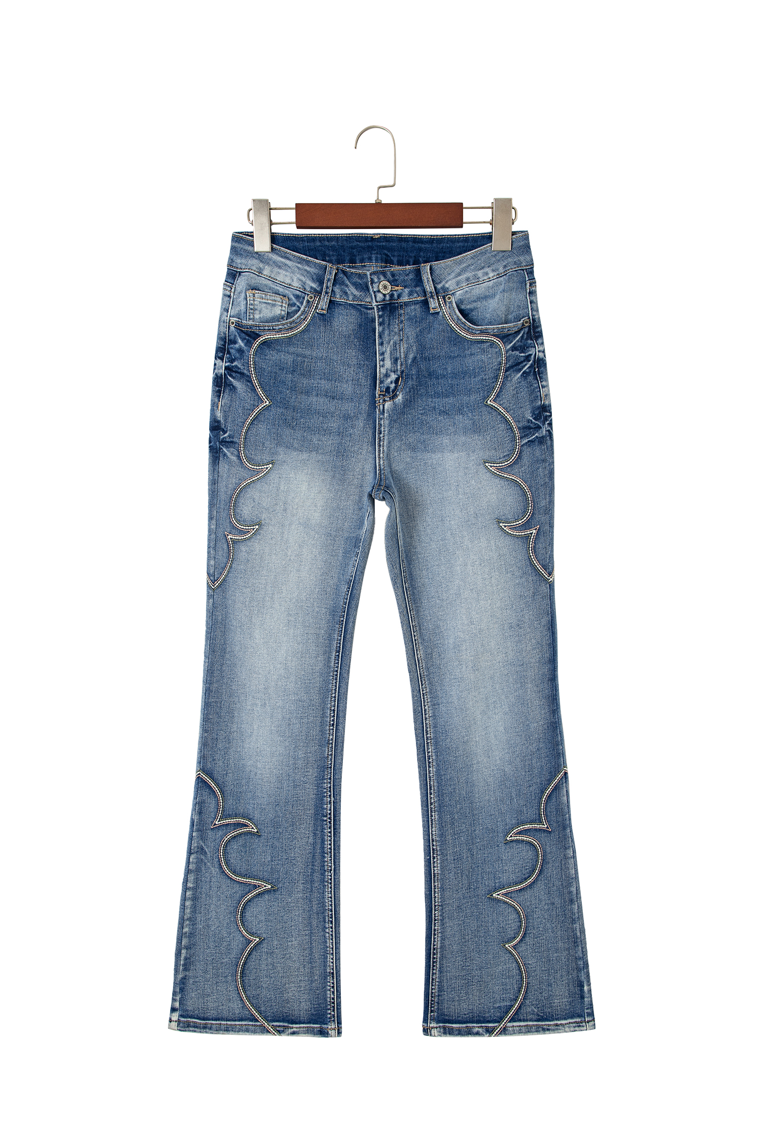 Women's Stretch Flare Jeans, High Waisted Denim - Detail View 6 Women's Stretch Flare Jeans, High Waisted Denim - Detail View 6