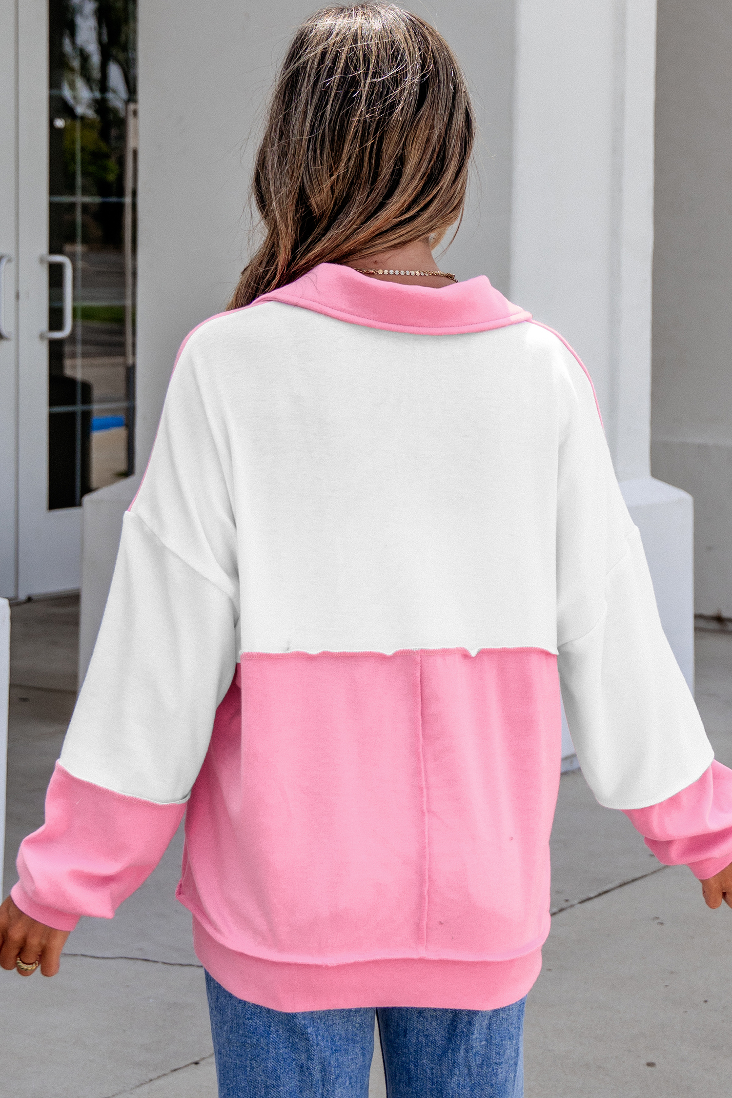 Women's Long Sleeve Top, Soft Cotton Blend Fall Collar - Detail View 3 Women's Long Sleeve Top, Soft Cotton Blend Fall Collar - Detail View 3