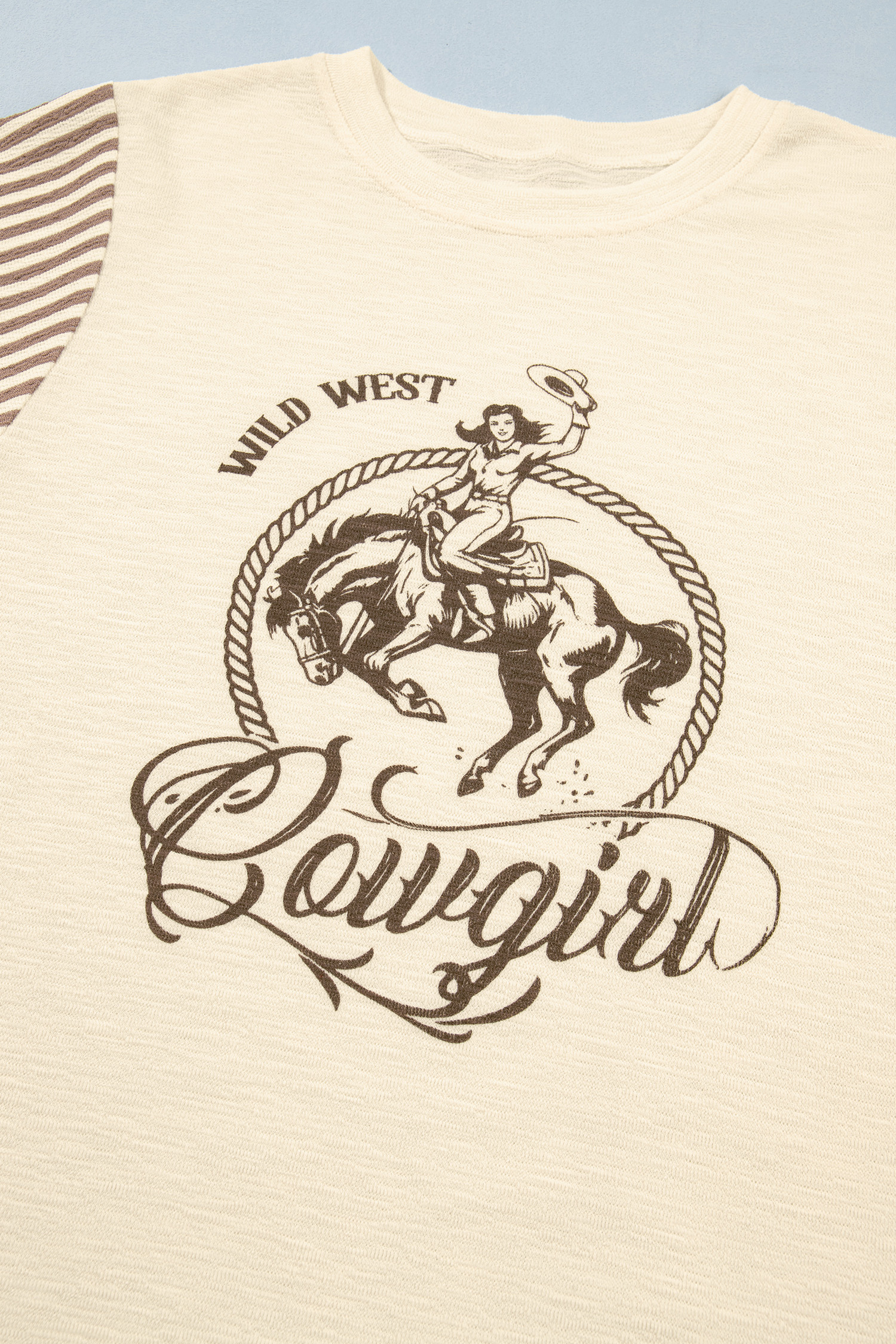 Women's Cotton Blend Western Top, Soft Striped Sleeve Shirt - Detail View 9 Women's Cotton Blend Western Top, Soft Striped Sleeve Shirt - Detail View 9