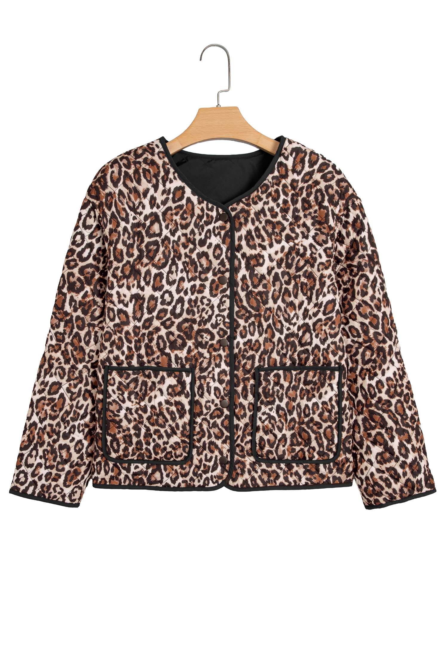 Womens Quilted Warm Jacket, Cozy Brown Leopard Coat - Detail View 3 Womens Quilted Warm Jacket, Cozy Brown Leopard Coat - Detail View 3