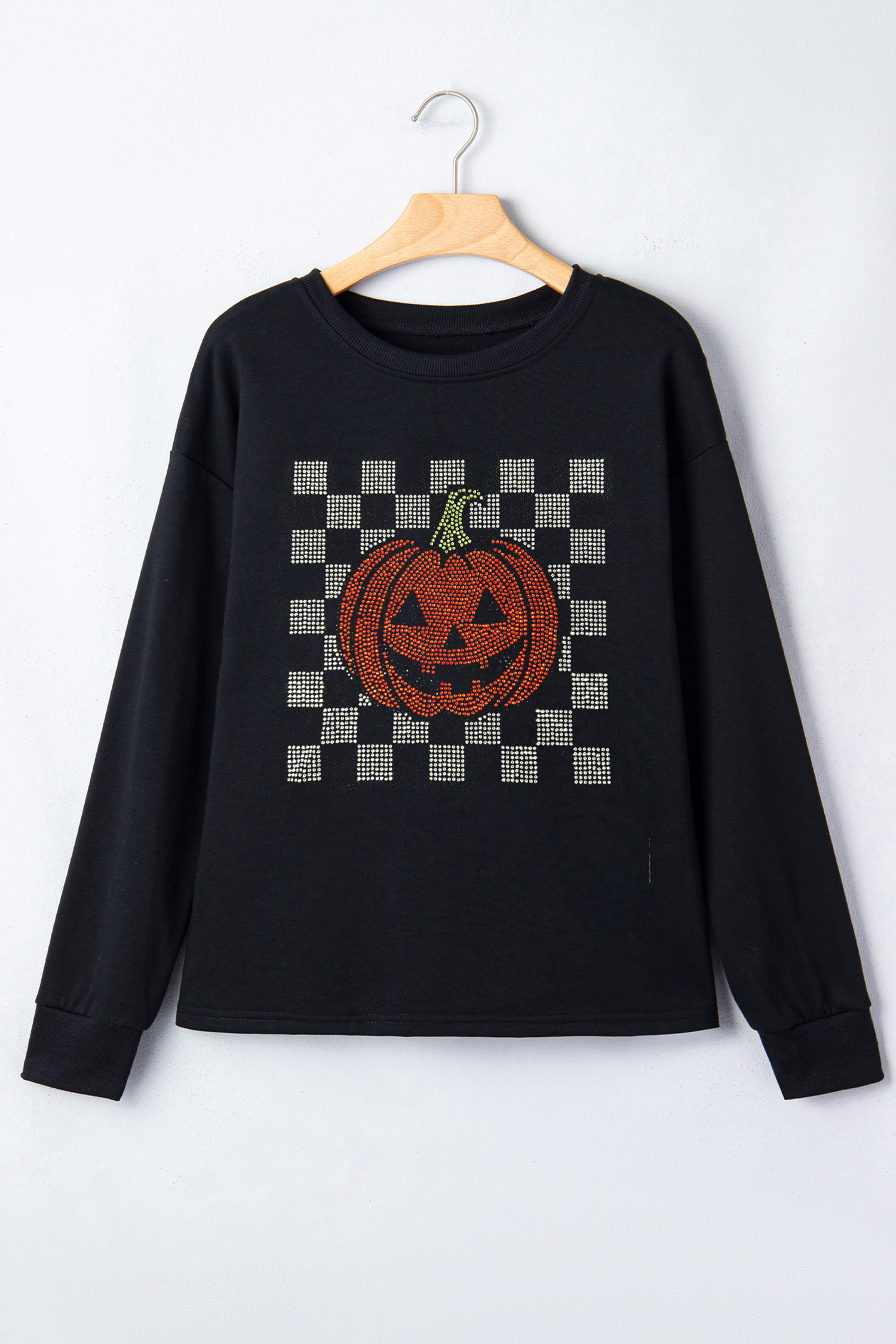 Women's Halloween Graphic Pullover, Rhinestone Pumpkin - Detail View 5 Women's Halloween Graphic Pullover, Rhinestone Pumpkin - Detail View 5