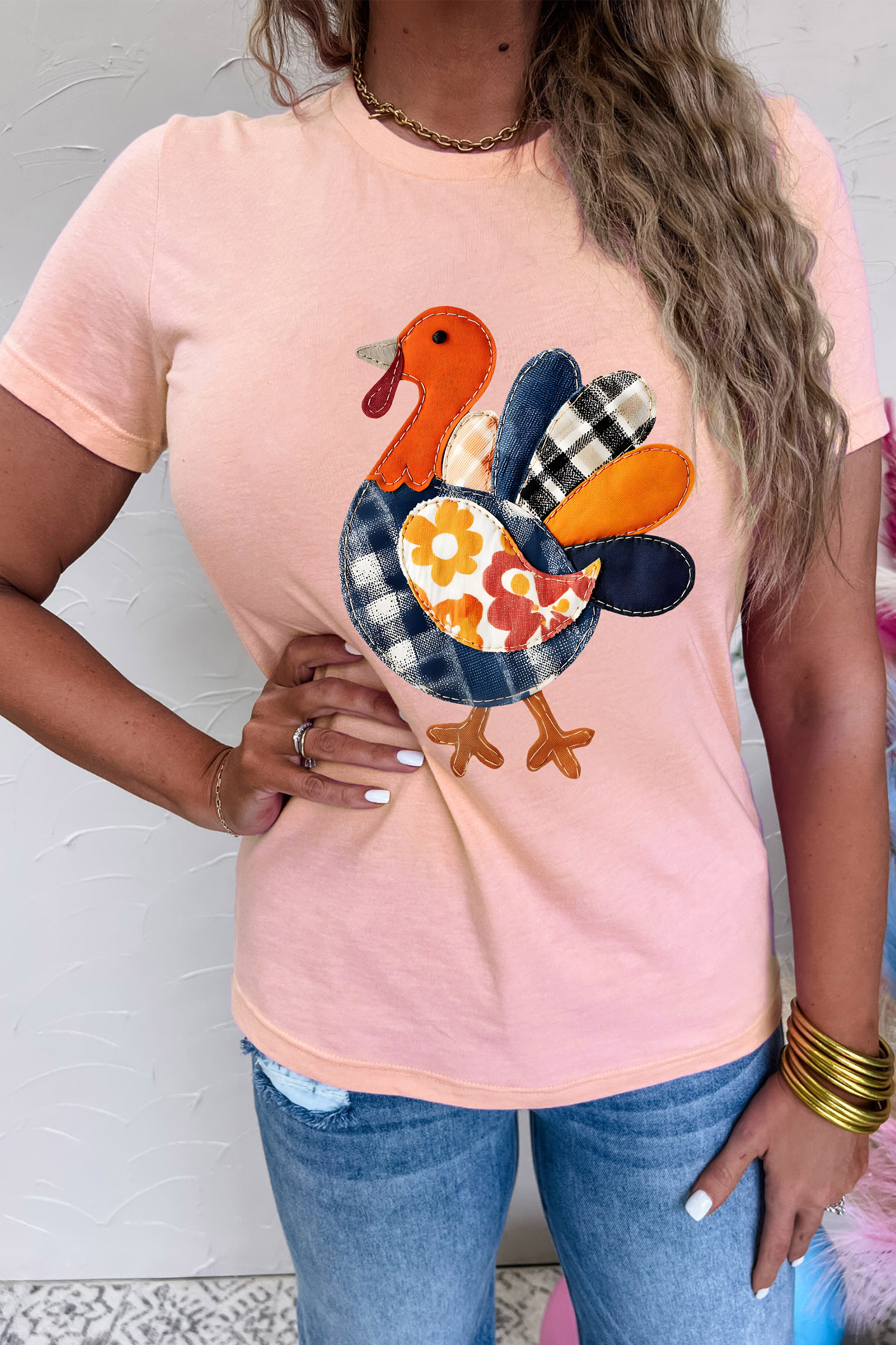 Western Print Turkey Tee, Women's Short Sleeve Top - Detail View 5 Western Print Turkey Tee, Women's Short Sleeve Top - Detail View 5