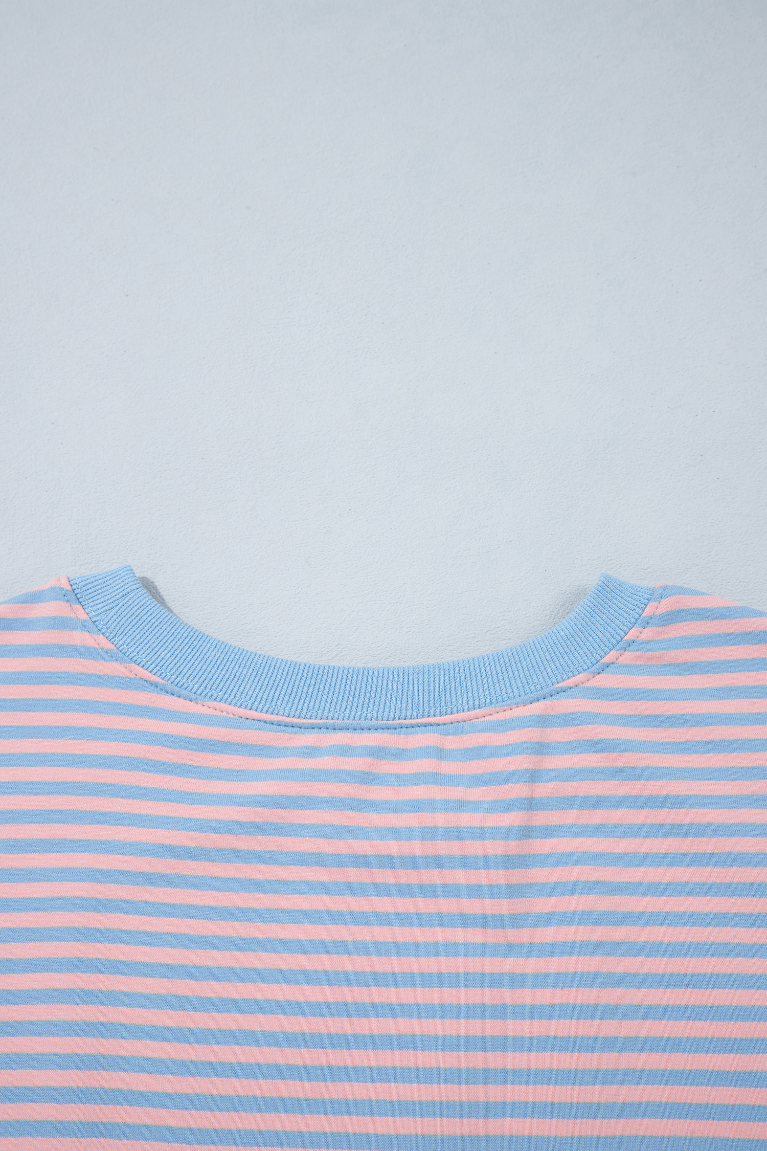 Women's Blue Striped Tee, Colorblock Scallop Trim - Detail View 8 Women's Blue Striped Tee, Colorblock Scallop Trim - Detail View 8