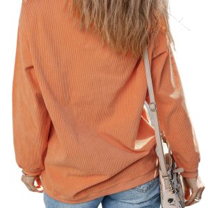 Women's Ribbed Pumpkin Sweatshirt, Casual Daily Pullover - Main View