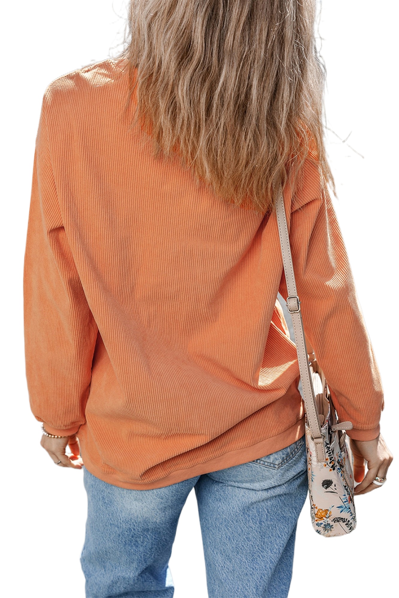 Women's Ribbed Pumpkin Sweatshirt, Casual Daily Pullover - Main View Women's Ribbed Pumpkin Sweatshirt, Casual Daily Pullover - Main View