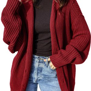 Women's Red Dahlia Cardigan, Oversized Button Front Knit - Main View