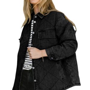 Women's Rhombus Denim Jacket, Casual Fall Button Coat - Main View