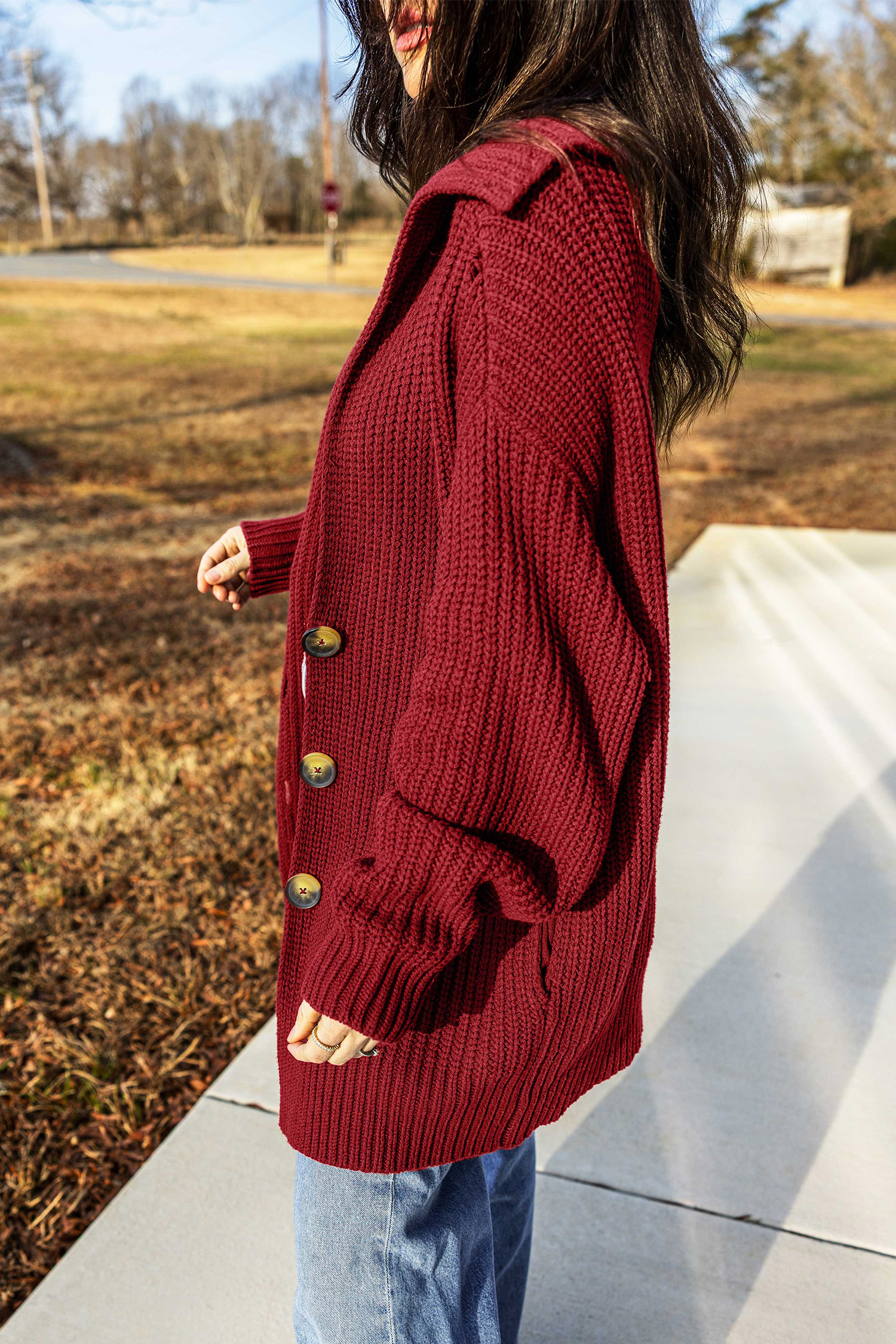 Casual Knit Sweater Cardigan, Women's Red Dahlia Button Down - Detail View 3 Casual Knit Sweater Cardigan, Women's Red Dahlia Button Down - Detail View 3