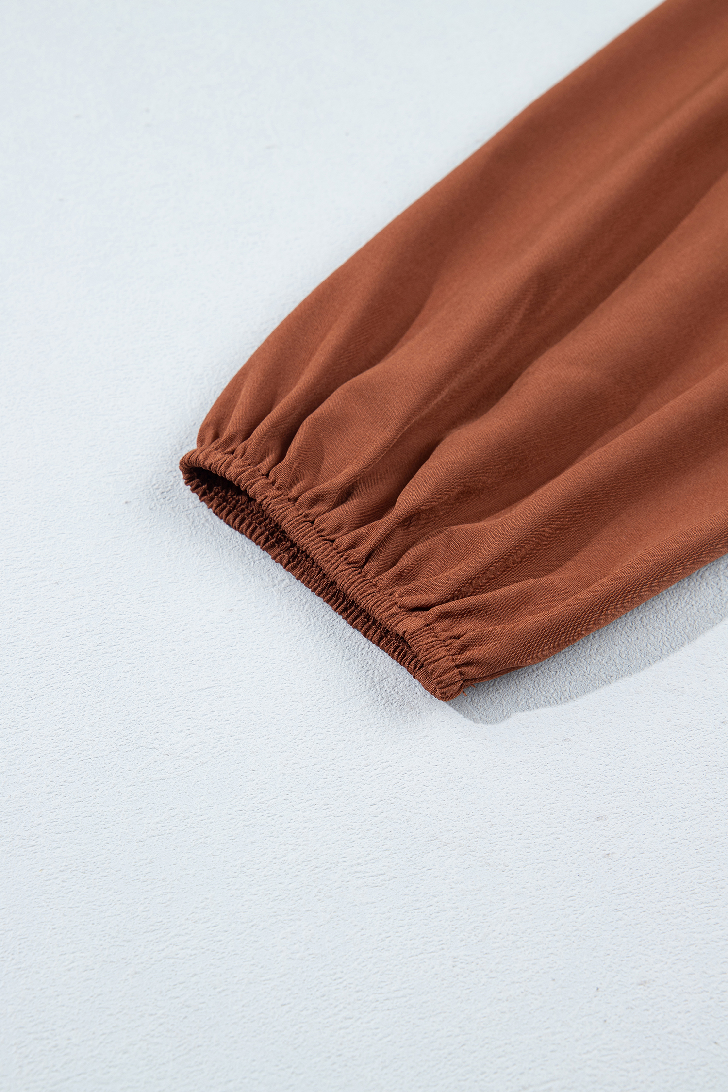Women's Long Sleeve Smocked Top, Soft Coffee Blouse - Detail View 9 Women's Long Sleeve Smocked Top, Soft Coffee Blouse - Detail View 9