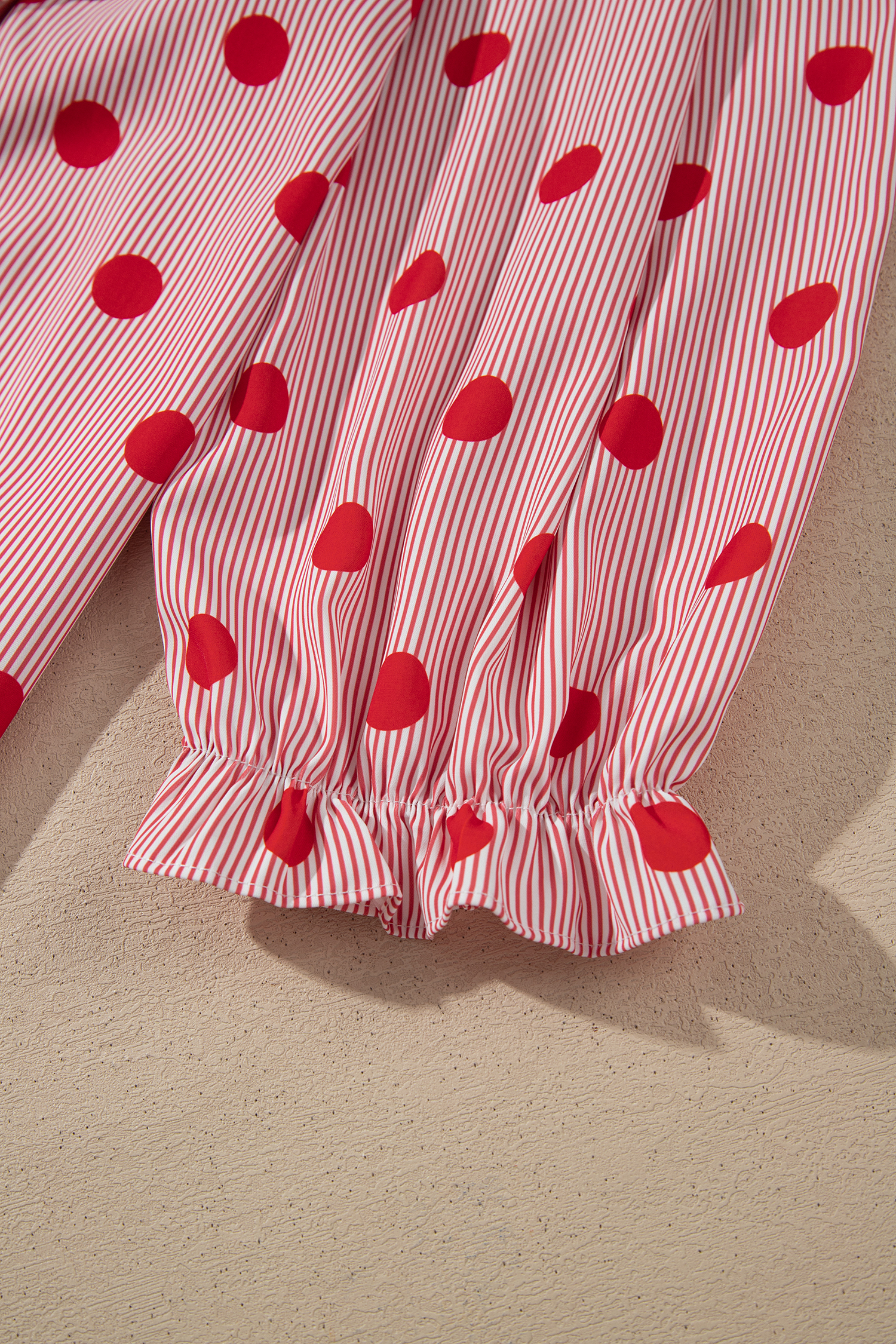Women's Red Polka Dot Ruffle Shirt, Casual Daily Blouse - Detail View 10 Women's Red Polka Dot Ruffle Shirt, Casual Daily Blouse - Detail View 10