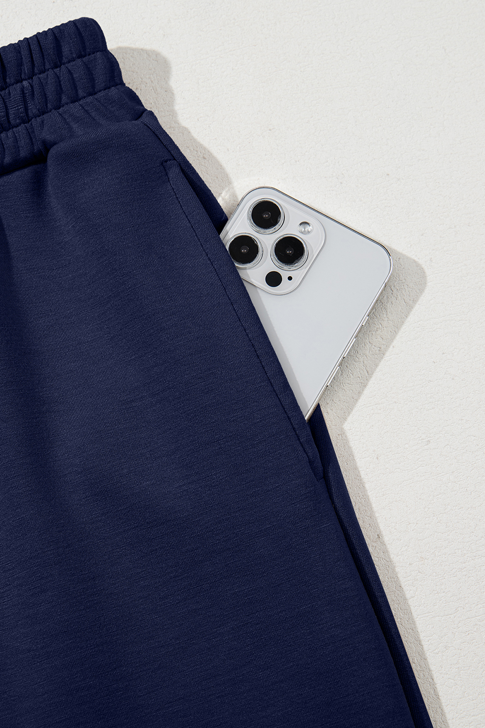 Women's Navy Blue Sweatshirt Set, Cozy Wide Leg Outfit - Detail View 15 Women's Navy Blue Sweatshirt Set, Cozy Wide Leg Outfit - Detail View 15