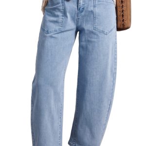 Women's Barrel Jeans, Beau Blue Patch Pocket Denim Pants - Main View