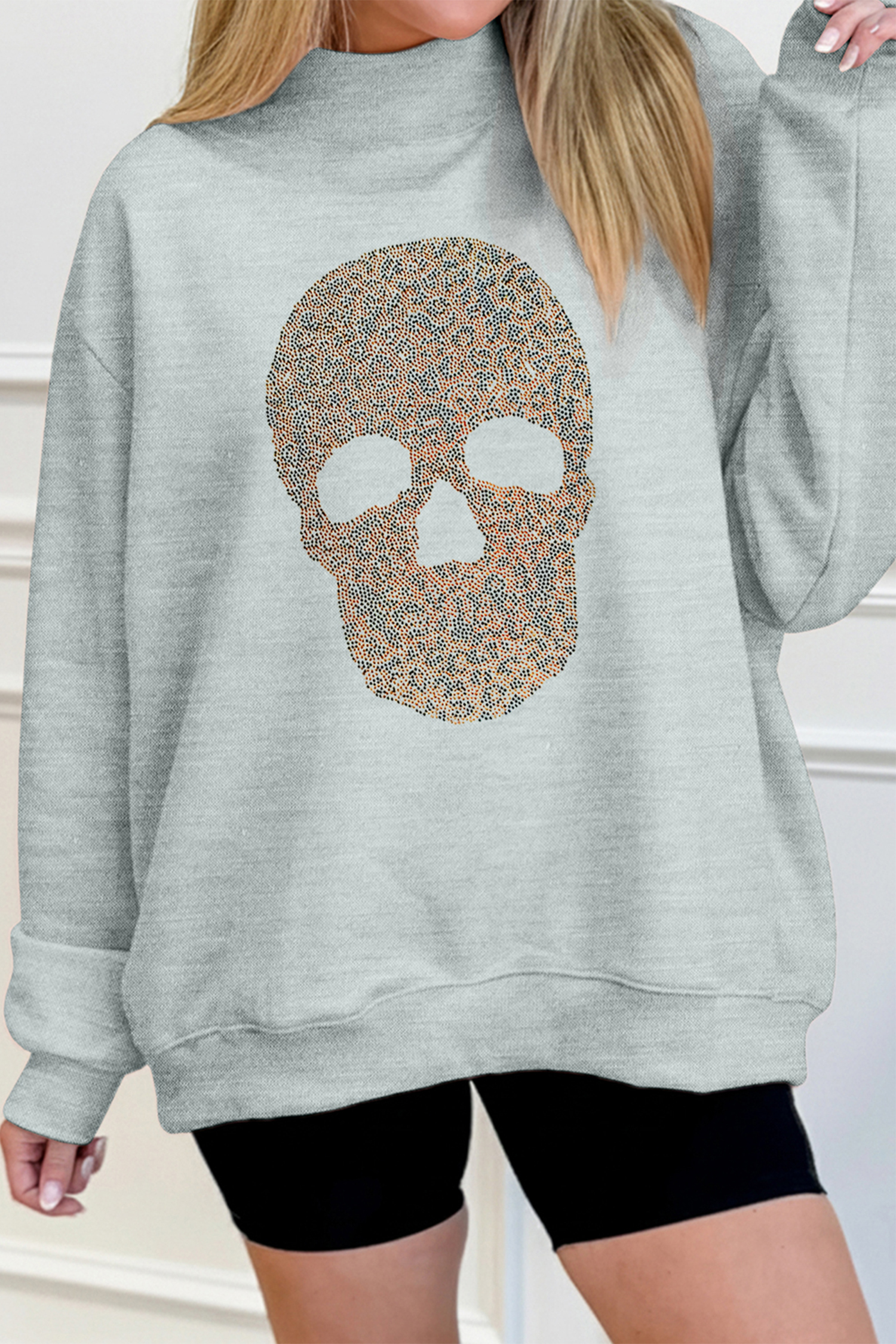 Women's Baggy Skull Sweatshirt, Cozy Autumn Pullover - Detail View 3 Women's Baggy Skull Sweatshirt, Cozy Autumn Pullover - Detail View 3