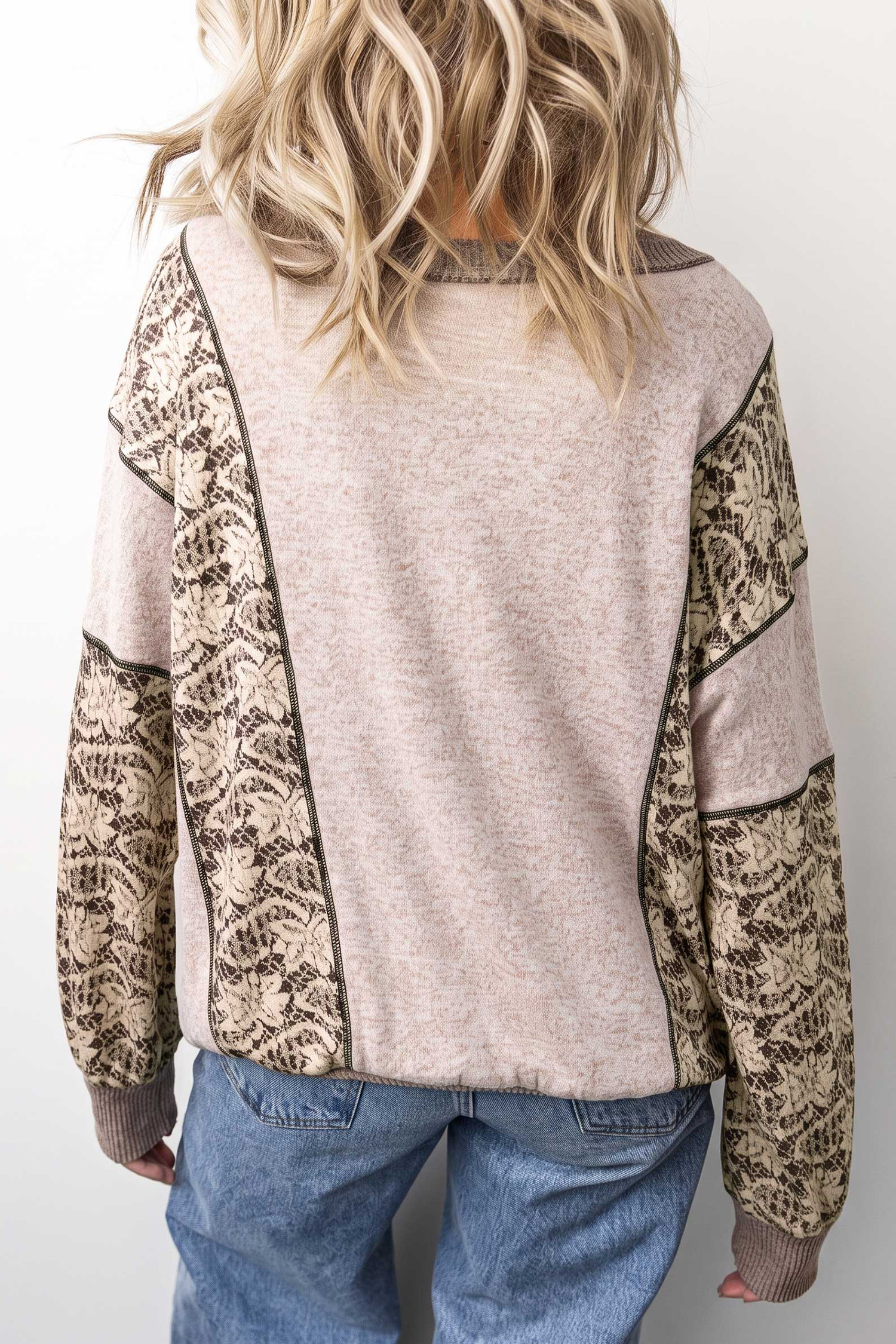 Vintage Floral Print Long Sleeve Top, Women's Fall Shift Shirt - Detail View 2 Vintage Floral Print Long Sleeve Top, Women's Fall Shift Shirt - Detail View 2