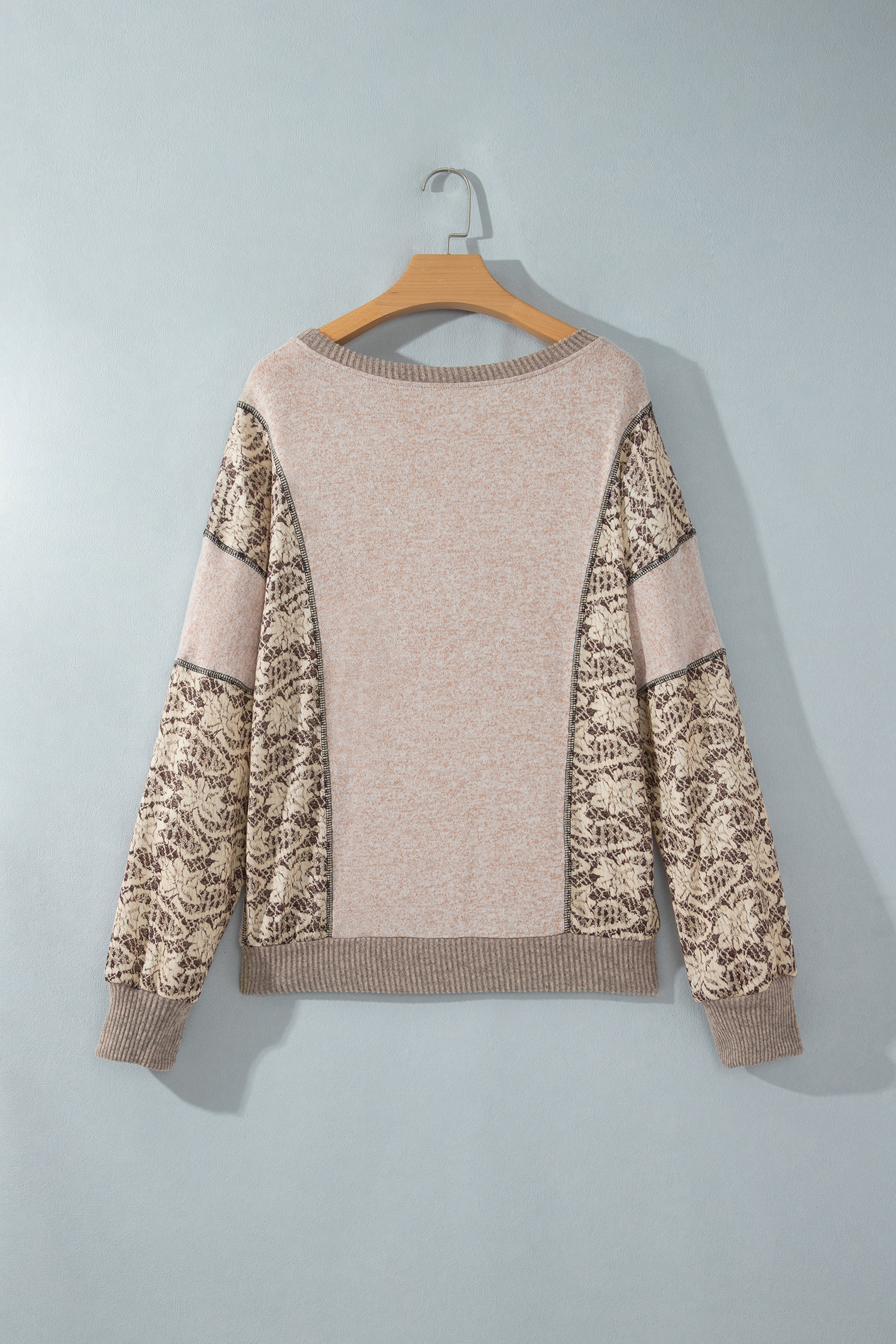 Casual Khaki Floral Shift Top, Women's Autumn Round Neck Shirt - Detail View 6 Casual Khaki Floral Shift Top, Women's Autumn Round Neck Shirt - Detail View 6