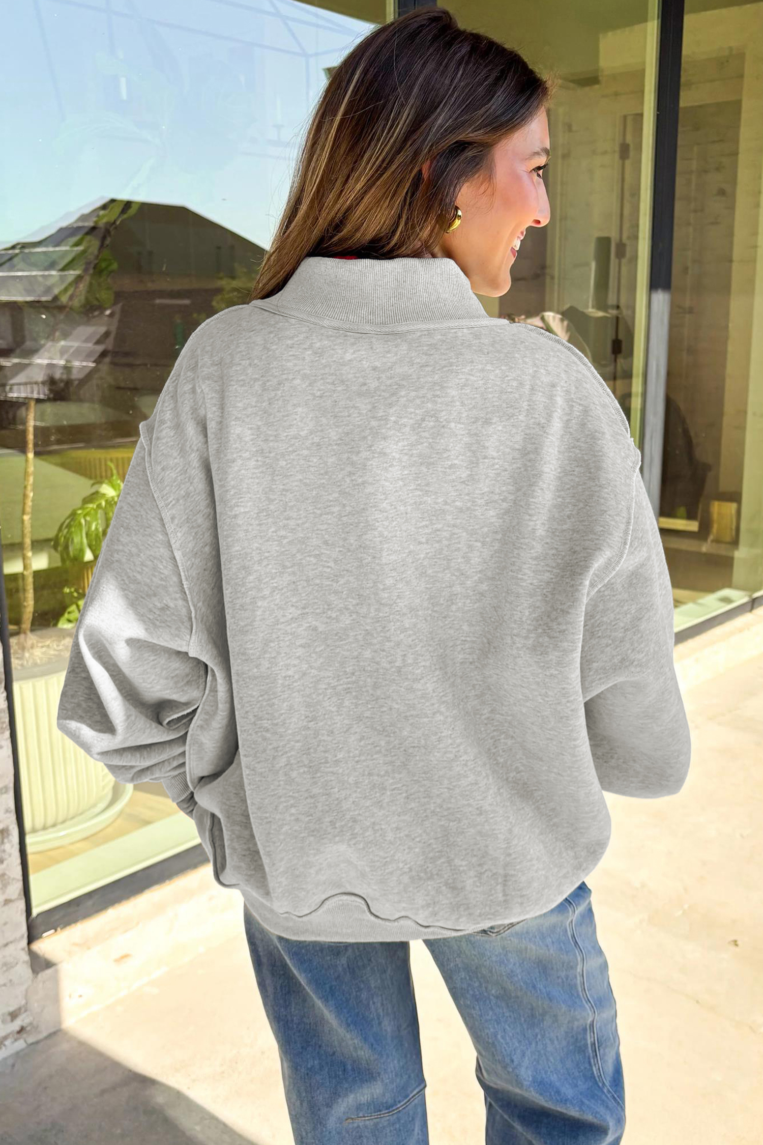 Women's Graphic Print Pullover, Reversible Slogan Sweater - Detail View 2 Women's Graphic Print Pullover, Reversible Slogan Sweater - Detail View 2