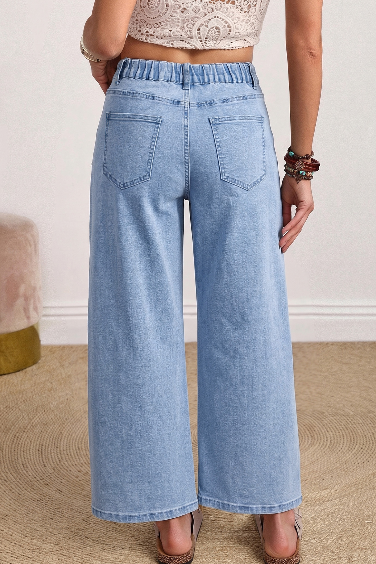 Beau Blue Barrel Jeans, Casual Ankle Length Denim Trousers - Detail View 2 Beau Blue Barrel Jeans, Casual Ankle Length Denim Trousers - Detail View 2