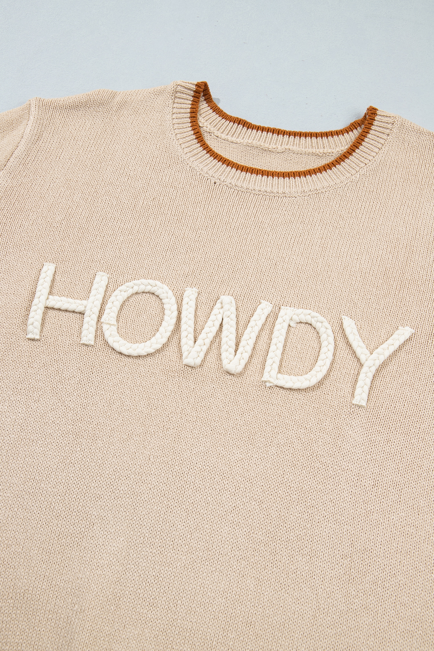 Women's Howdy Graphic Sweater, Western Style Crew Neck Knit - Detail View 7 Women's Howdy Graphic Sweater, Western Style Crew Neck Knit - Detail View 7