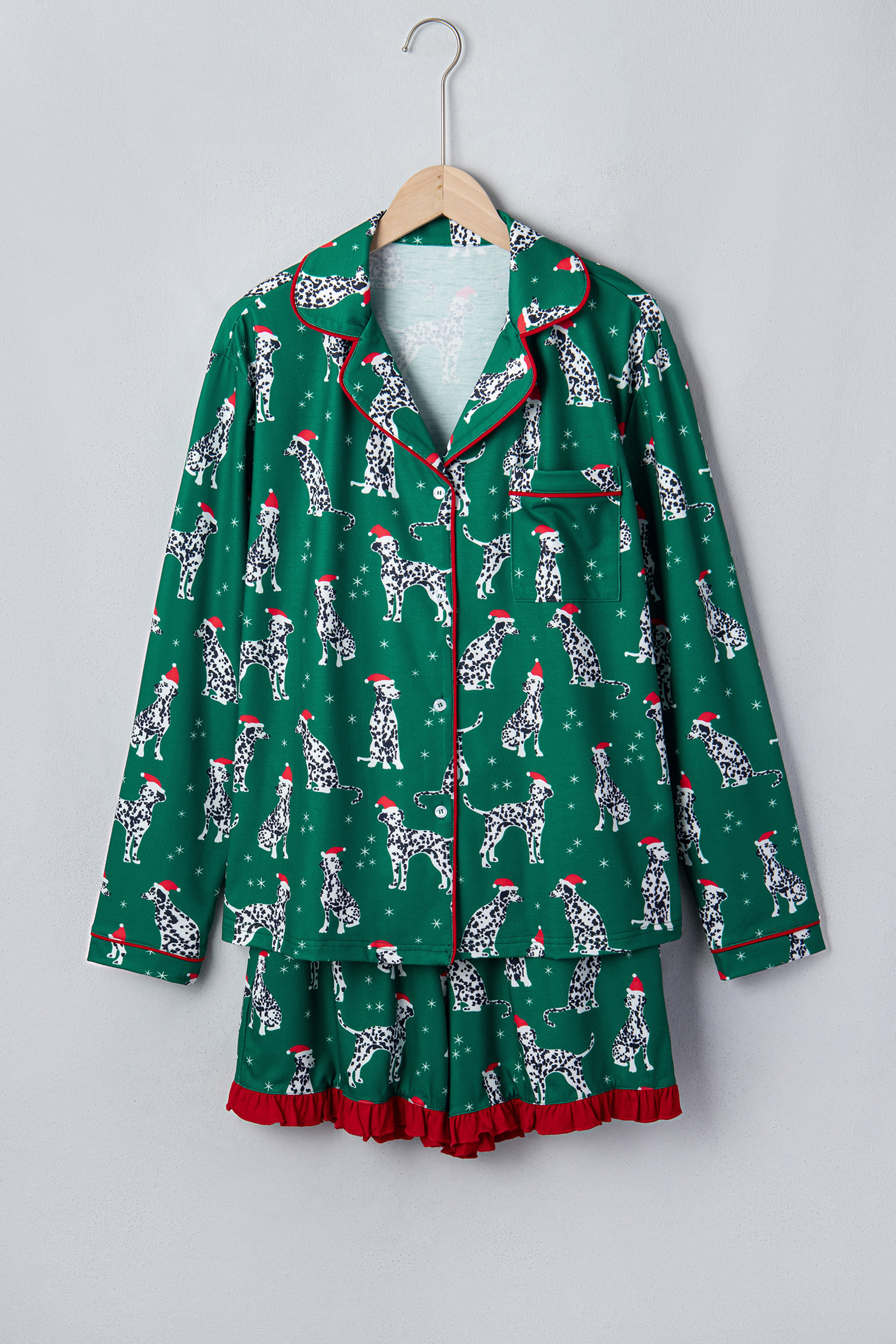 Holiday Dog Print Pajamas, Women's Long Sleeve Short Set - Detail View 8 Holiday Dog Print Pajamas, Women's Long Sleeve Short Set - Detail View 8